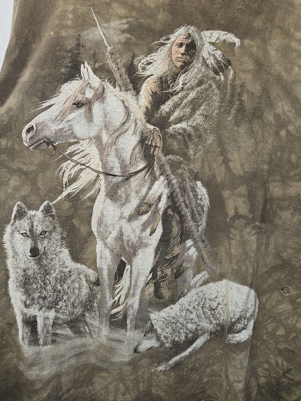 Vintage - The Mountain Brown Native Men’s T-Shirt with Wolf & Horse Print sz XL - Picture 5 of 9